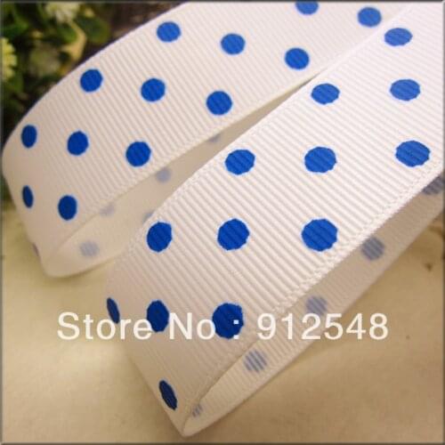 7/8"(22mm) Grosgrain ribbon Polka Dots printed white ribbon with blue dots,DIY hairbow accessories, gift package yd22006