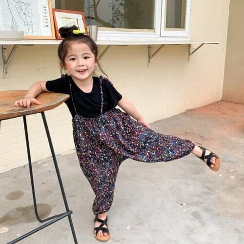 2021 Summer New Arrival Girls Fashion Floral 2 Pieces Suit Top+overalls Pants Kids Clothes