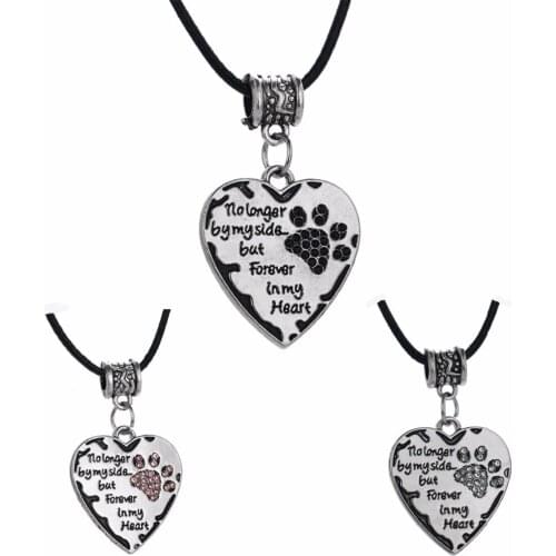 Heart Paws Pendant Leather Chain Necklace Pink Black No Longer By My Side But Forever In My Heart Charm Women Men Friends Gifts