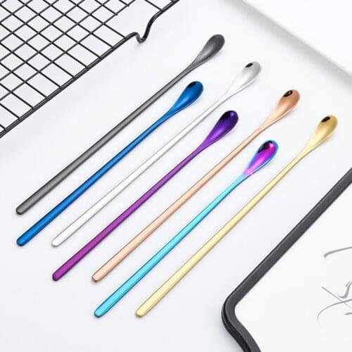 22CM Multicolor 304 Stainless Steel Long Handle Stirring Ice Spoon Coffee Dessert Tea Spoons High QualityTableware