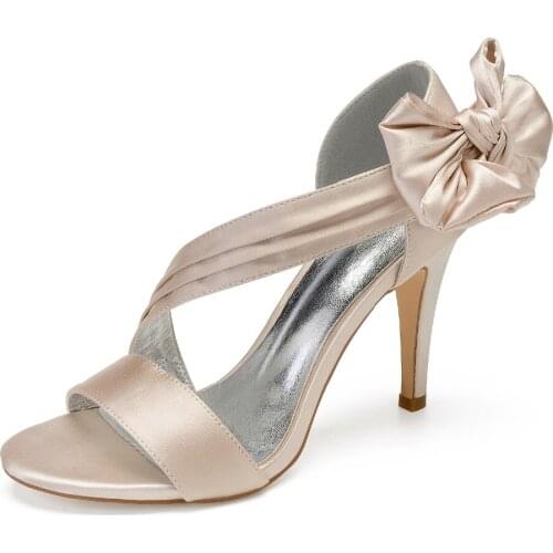 Sweet lady satin evening dress high heels sandals with bow on side bridal wedding party prom shoes thin heel sexy pumps 12 color
