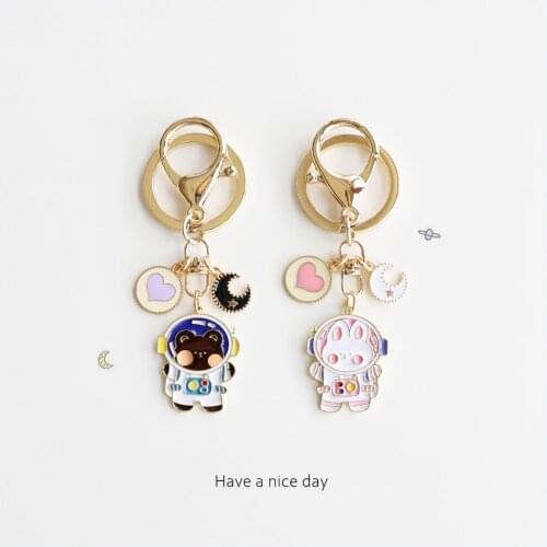 Cute Rabbit Bear Astronaut Keychain Kawaii Car Key Chain Accessories Pendant For Clothes Backpack Keyring Phone Charm Gifts