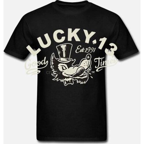 Lucky 13 T Shirt men Mr. Wolf Wolfy Big Bad Wolf Hot Rod Kustom Tattoo