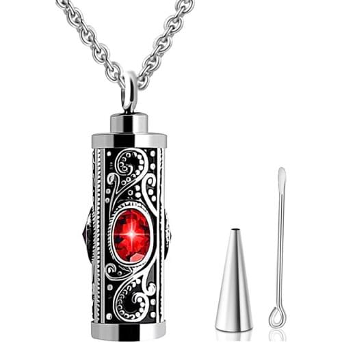 Stainless steel birthstone cinerary ashes necklace openable Retro necklace cinerary urn pendant jewelry Dropshipping