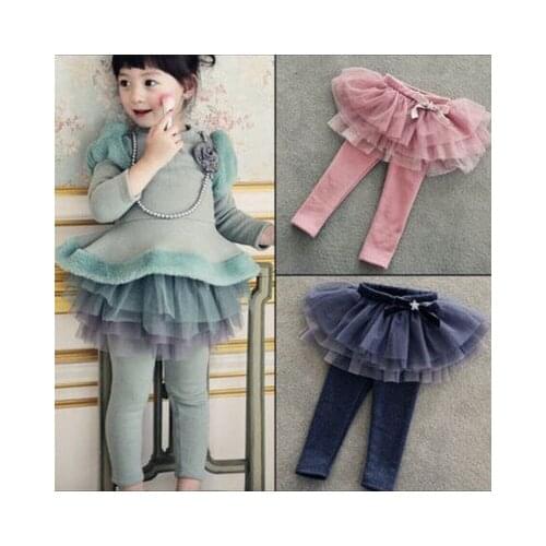 New Childrens Legging Girls Pants Baby Winter Clothes Korean Toddler Girls Plus Velvet Cake Skirt Leggings Lace Bottoming Pants