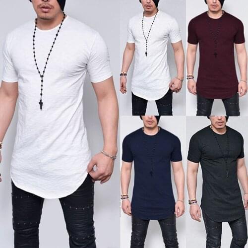 Short New Arrived Men sleeve t shirt GRAIN Slub cotton tshirt men Extened Longline curve hem streetwear t-shirt men