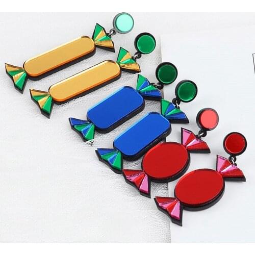 New Fashion Yellow Blue Red Candy Mirror Acrylic Drop Earrings For Women Funny Cute Dangle Earrings Christmas Party Jewlery Gift