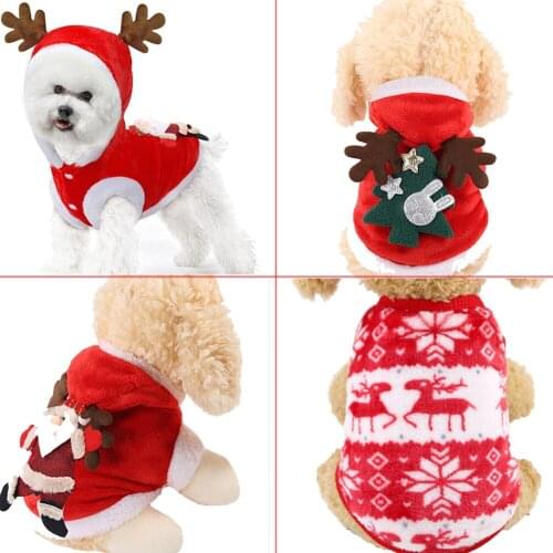 Dog Clothes Pet Dog Christmas Jacket Winter Warm Thick Cute Cartoon Small Dog Cloth Costume Dress apparel Puppy Kitten costume