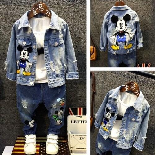 Disney Plus Autumn Mickey Mouse Cartoon Baby Boys Jacket Children Fashion Japanese Style Cowboy Outerwear & Coats Kids Clothes