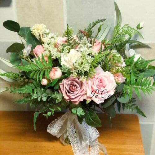PEORCHID Vintage Artificial Bride Flower Bridal Bouquet Rose Wedding Bouquet Pink And Green Ramos De Flores Para Novias 2019