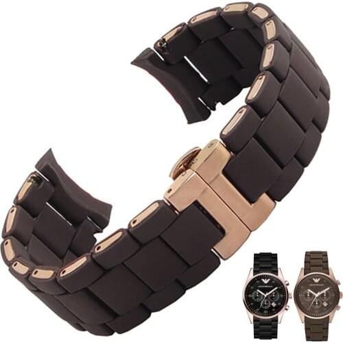 Silicone stainless steel watchband for AR5905 AR5920 AR5891watch strap bracelet 20mm 23mm black brown white wristwatches band