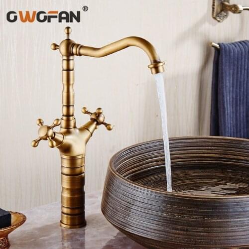 Basin Faucets 2 Cross Handle Bathroom Sink Tap Single Hole Antique Brass Home Decoration Vanity Hotel Washing Taps HJ-6712