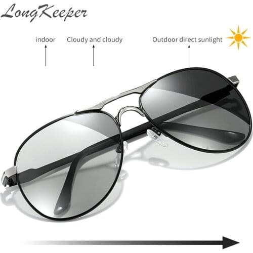 LongKeeper Photochromic Polarized Mens Sunglasses Male Sport Pilot Driving Goggle Metal UV Protection Oculos Masculino