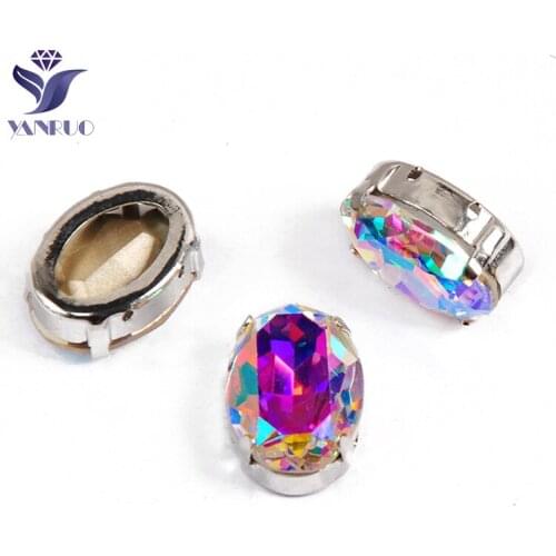 YANRUO 4120 All Sizes AB Oval Strass Crystal Fancy Stones Setting Point Back Sew On Rhinestones For Needlework Accessories