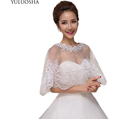 YULUOSHA Wedding Cloak Arrival Wedding Jackets Flora Lace Edge White Elegant Appliqued Female Bridal Bolero Shawl Wedding Cape