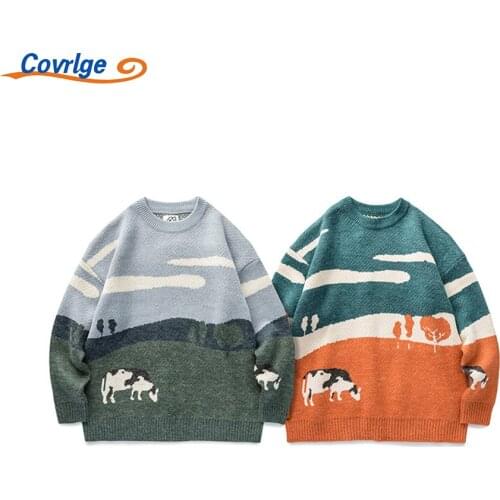 Covrlge Sweater Male Autumn Winter Guochao Tide Brand Mens Cows Prairie Lovers Knitwear Casual Comfortable Top MZM086
