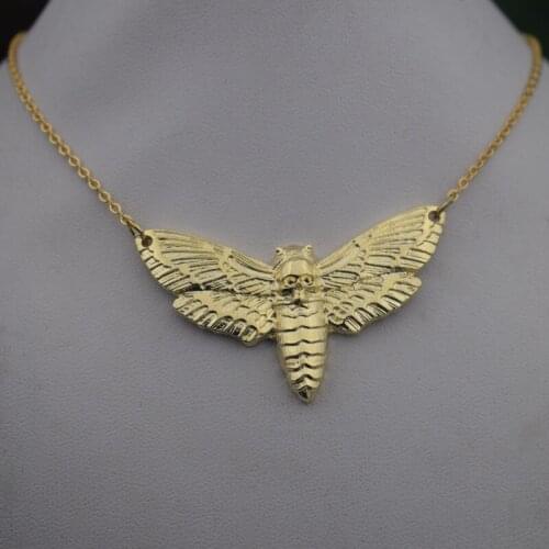 Deaths Head Skull Moth necklace Vintage Gold Skull Pendant Necklaces For Women Men