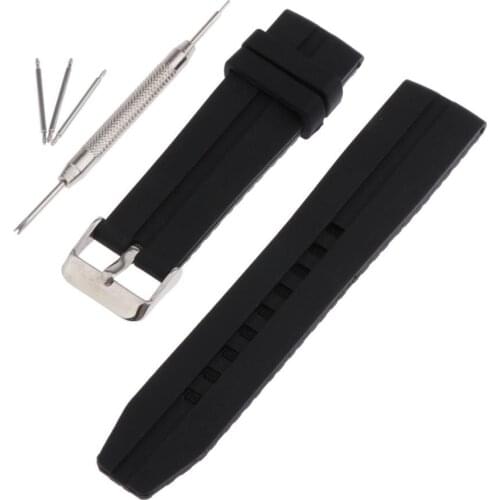 Waterproof Silicone Watch Strap Stainless Steel Band Replacement Pin Buckle Belt Watch Accessories 22mm Black