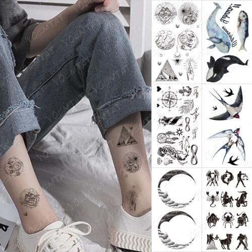 Waterproof Temporary Tattoo Sticker Egypt Pyramid Round Geometric Anubis Moon Black Tatto Leg Arm Tatoo Man Woman Child Tattoos