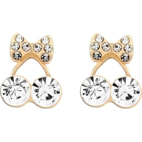 High-quality Gold-color Bowknot Set with Rhinestone trendy style women Ear Studs & rainbow hope fashion summer style Earrings
