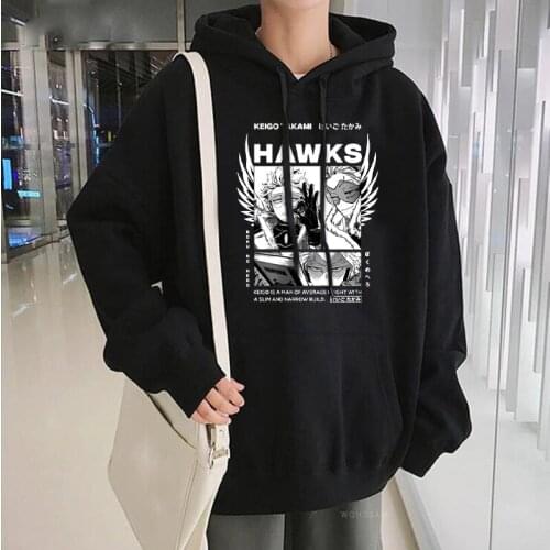 Japanese Aniem My Hero Academia HAWK Patchwork Hoodies Men/Women Harajuku Funny Black And White Graphics Winter Warm Sweatshirts