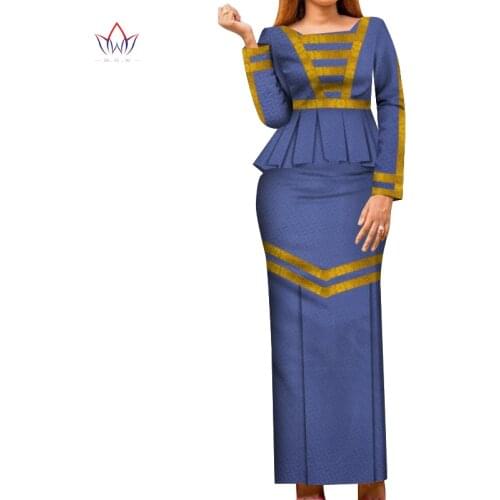 African Jacquard Women Clothing Bazin Rich Top and Skirt Sets Plus Size 7XL African Clothing 2 Pieces Skirt Set WY7982