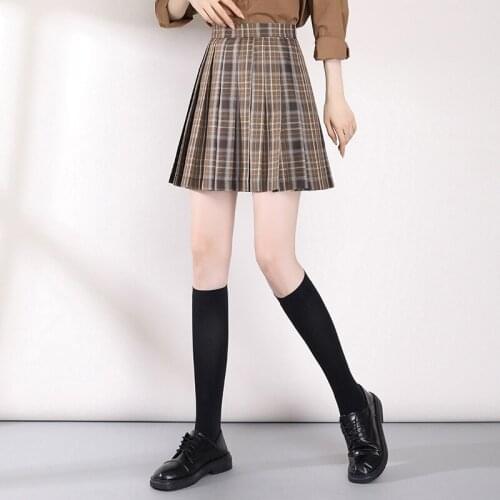 Preppy Style High Waist Women Plaid Mini Pleated Skirt Autumn Winter Clothes Girls Vintage Korean Casual Loose Short Skirts 2193