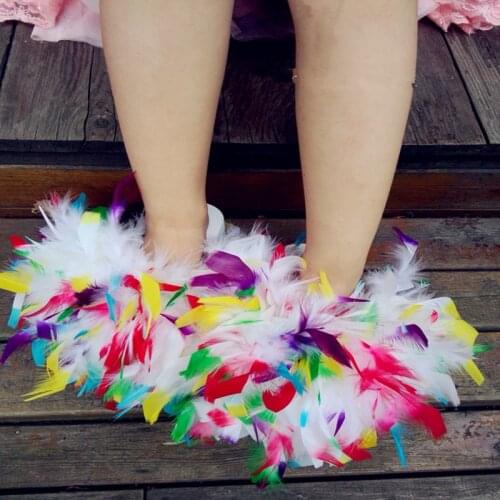 Qulity Fur Flip Flops Women Sweet Platform Wedges Sandals Ostrich Feathers Slippers 2019 Summer Platform Thongs Beach Slippers