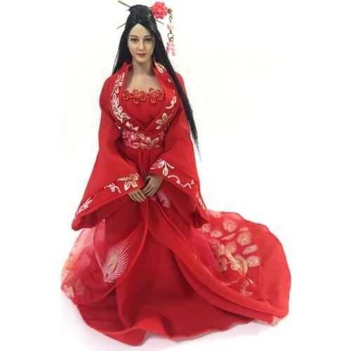 1/6 Scale Womens Ancient Red Dress Models for 12''Big Bust Body Figures DIY