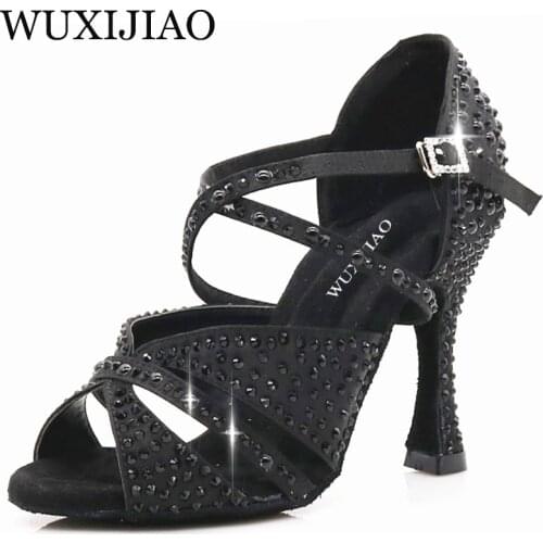 WUXIJIAO Brand Latin Dance Shoes Pearl Series Dance Shoes Salsa Womens Ballroom Dance Shoes Kuba Heel