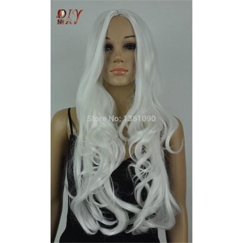 Syshun bjc00046 Halloween Cosplay Wig Women White Long Synthetic Wavy Hair Full Wig