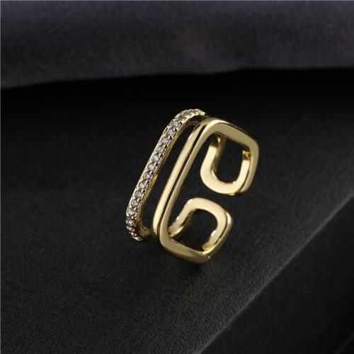 2021 New Arrival Open Design Geometric Ring For Women Girl Fashion Gold Color Wedding Ring Engagement Jewelry Femme Bijoux