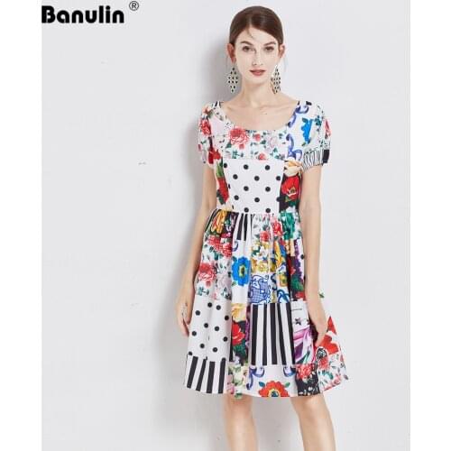 2021 Summer Dress Women Runway Fashion Puff Sleeve Floral Printed High Waist Party Beach Vacation Vintage Chic Dress N66094