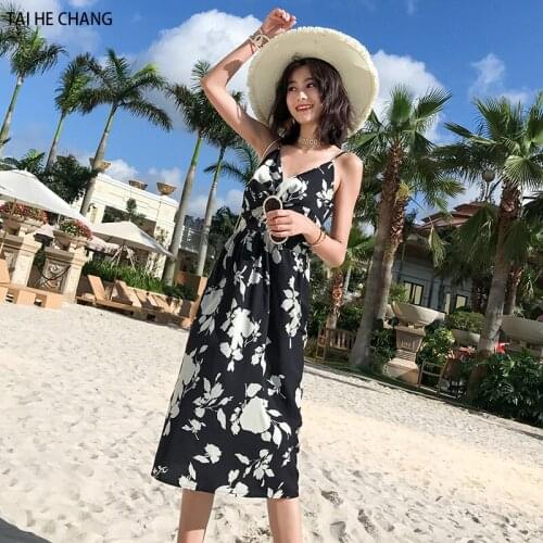 2018 new high-end women fashion summer elegant bodycon v-neck casual beach runway chiffon sexy backless printed dress