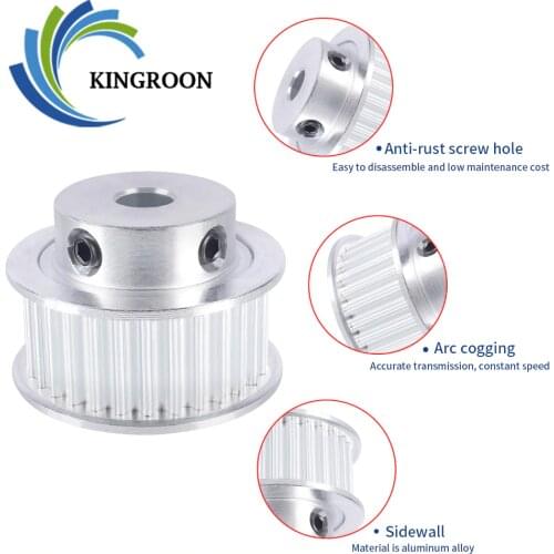 KINGROON GT3 Timing Pulley 30 Tooth 3GT Pulley Wheel Bore 5mm 6.35mm 8mm Aluminium Gear Belt Width 10mm 3D Printer Part