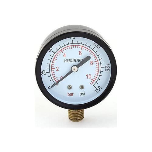 0-10bar 0-150psi 1/4" PT Round Dial Metal Shell Gaseous Air Pressure Gauge
