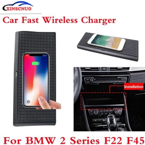 10W QI Car wireless Charger Photo For BMW 2 Series F22 F45 2014-2018 Fast Charging Case Plate Central Console Storage Box