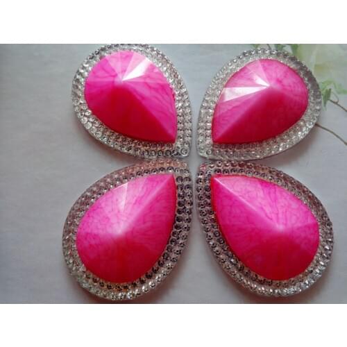 20pcs 30*40mm Sew On rhinestones pink/silver AB colour resin crystal flatback big stones strass water drop shape