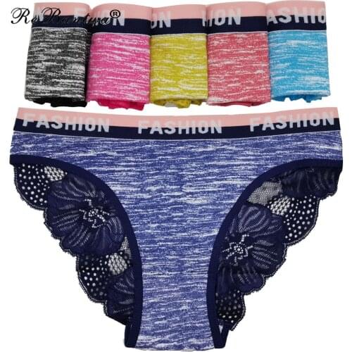 5 Pcs/Set Hollw Out Womens Panties Sexy Seamless Cotton Underwear Letter Briefs Femme Bragas Mujer See Through Lace Lingeries