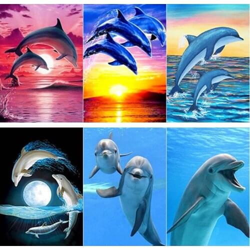 New 5D DIY Diamond Painting Sunset Dolphin Diamond Embroidery Animal Cross Stitch Full Square Round Drill Crafts Gift Home Decor