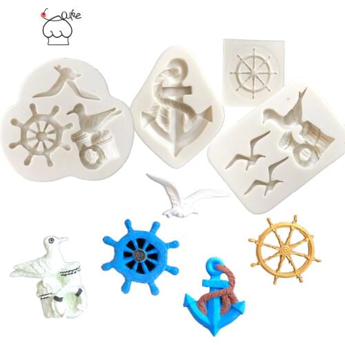 Aouke ships anchor,Seagull, Fondant Cupcake Decorating Molds Cake Silicone Mold Sugarpaste Candy Chocolate Gumpaste Clay Mould