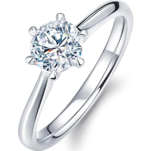 Beiver Classic Six Claw 1 Carat AAA Zircon Wedding Rings for Women Jewelry Silver Color Engagement Rings Female Anel Bijoux Gift