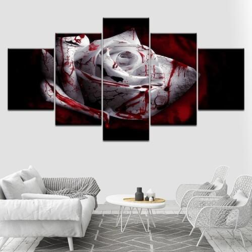 White rose with blood 5 Piece Canvas Wallpapers modern Poster Modular art painting for Living Room Home Decor