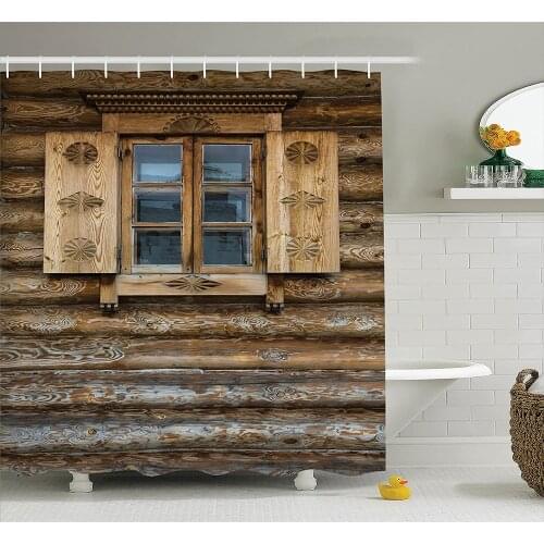 Shutters Decor Shower Curtain Windows with Shutters On The Wall of The Old Wooden House Cottage Decor Bath Curtain For Bathroom