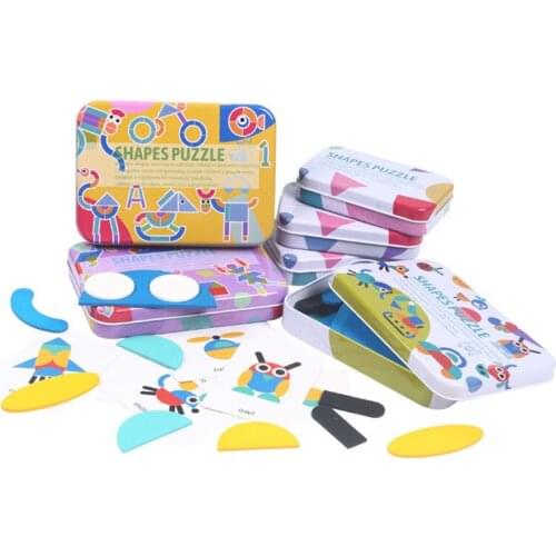 Wooden Pattern Animal Puzzle Colorful Tangram Toy Kids Montessori Early Education Sorting Games Toys For Children Gift