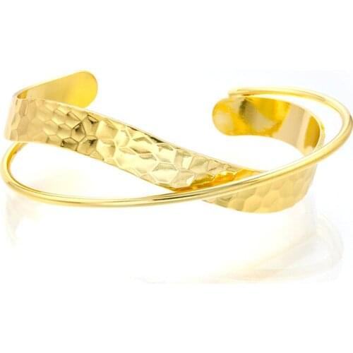 Cross Double Layer Open Bangle Geometric Irregular wave Ripple Opening Jewelry Bangle for Women Girls Party