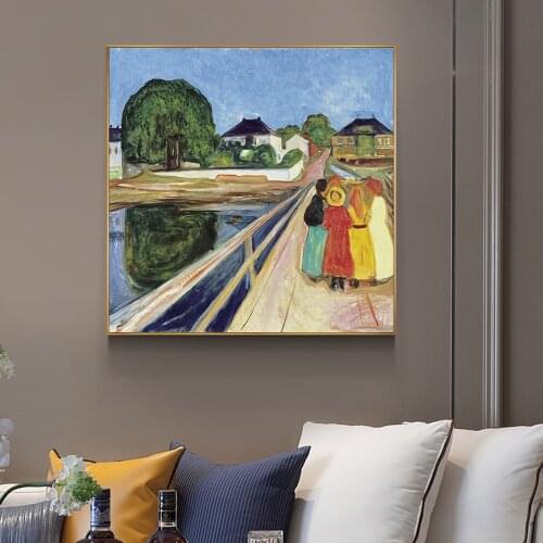 Edvard Munch Girls on a Bridge Famous Canvas Art Paintings Reproductions Abstract Classical Wall Posters Cuadros Home Decoration