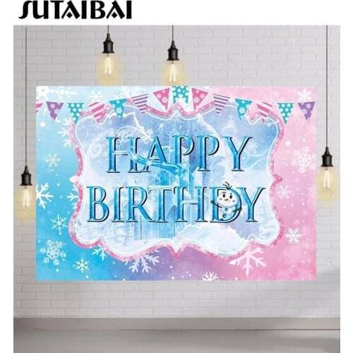 Happy Birthday Party Background Snowman Winter Snow Ice Frozen Castle Backdrop Snowflakes Bule Pink Baby Shower Cake Smash Decor