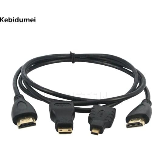 Full HD 3 in 1 HDMI-compatible TO Mini/Micro HDMI-compatible Cable for Xbox 360 HDTV 1080P Mobile etc V1.4 Gold plating Adapter
