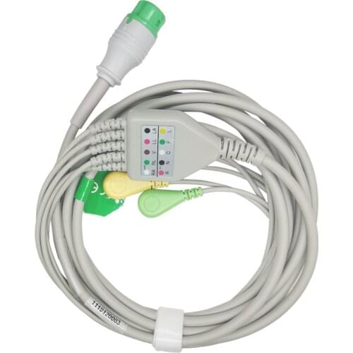 ECG Cable One Piece 5 Lead Wires 12 Pin Snap 4.0 End IEC Standard for Mindray Beneview T5 T6 IPM Series Patient Monitor